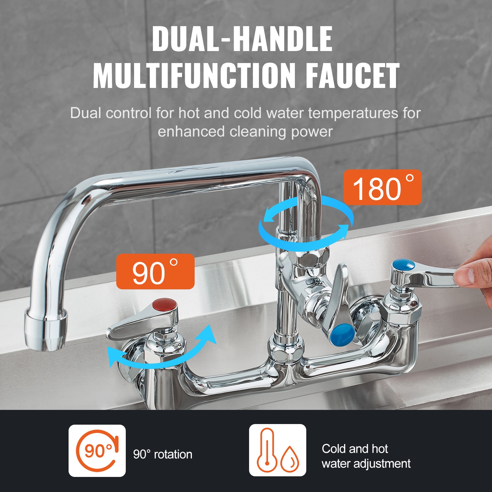 Commercial Kitchen Sink Faucet With Pull Down Pre-rinse Sprayer_voghion.com
